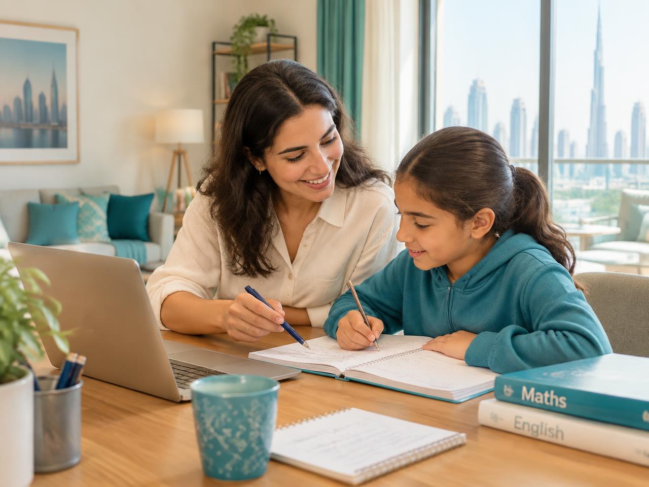 Tutor helping a student with homework at home